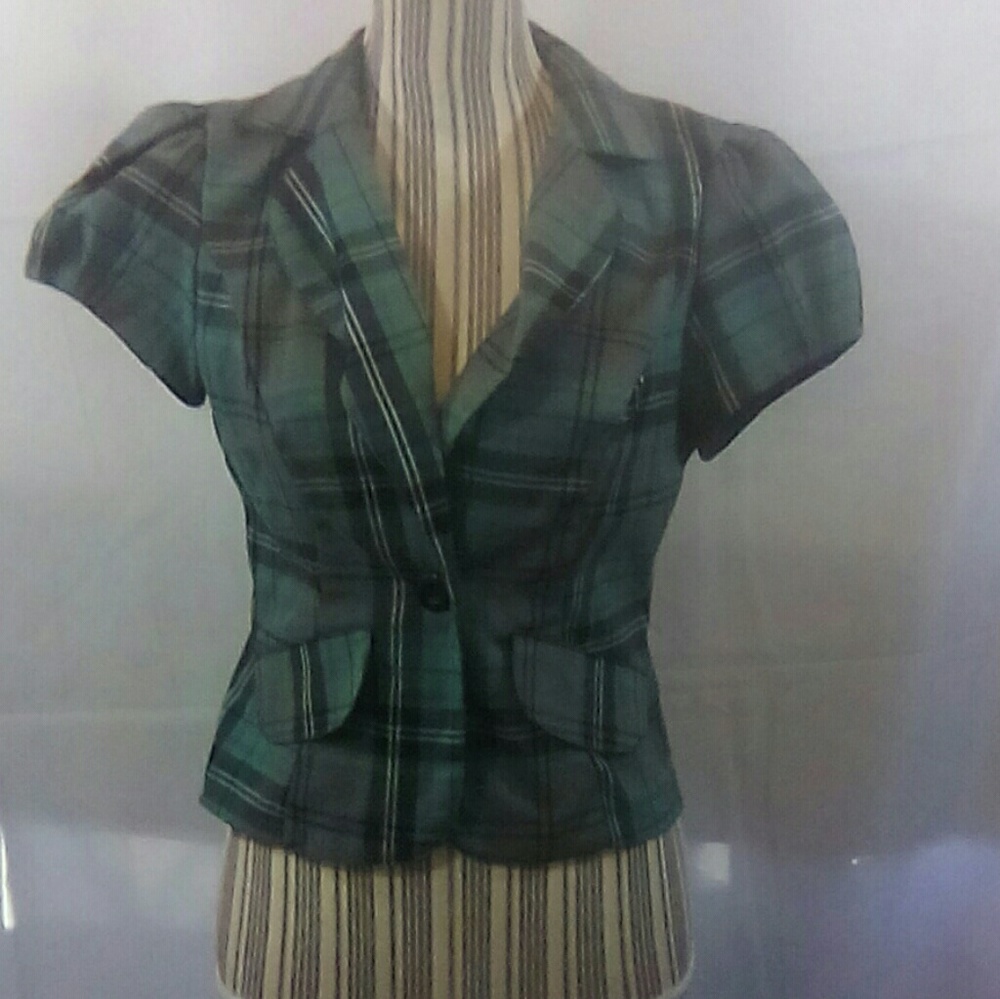 HeartSoul Plaid Cropped Blazer Jacket SzMed